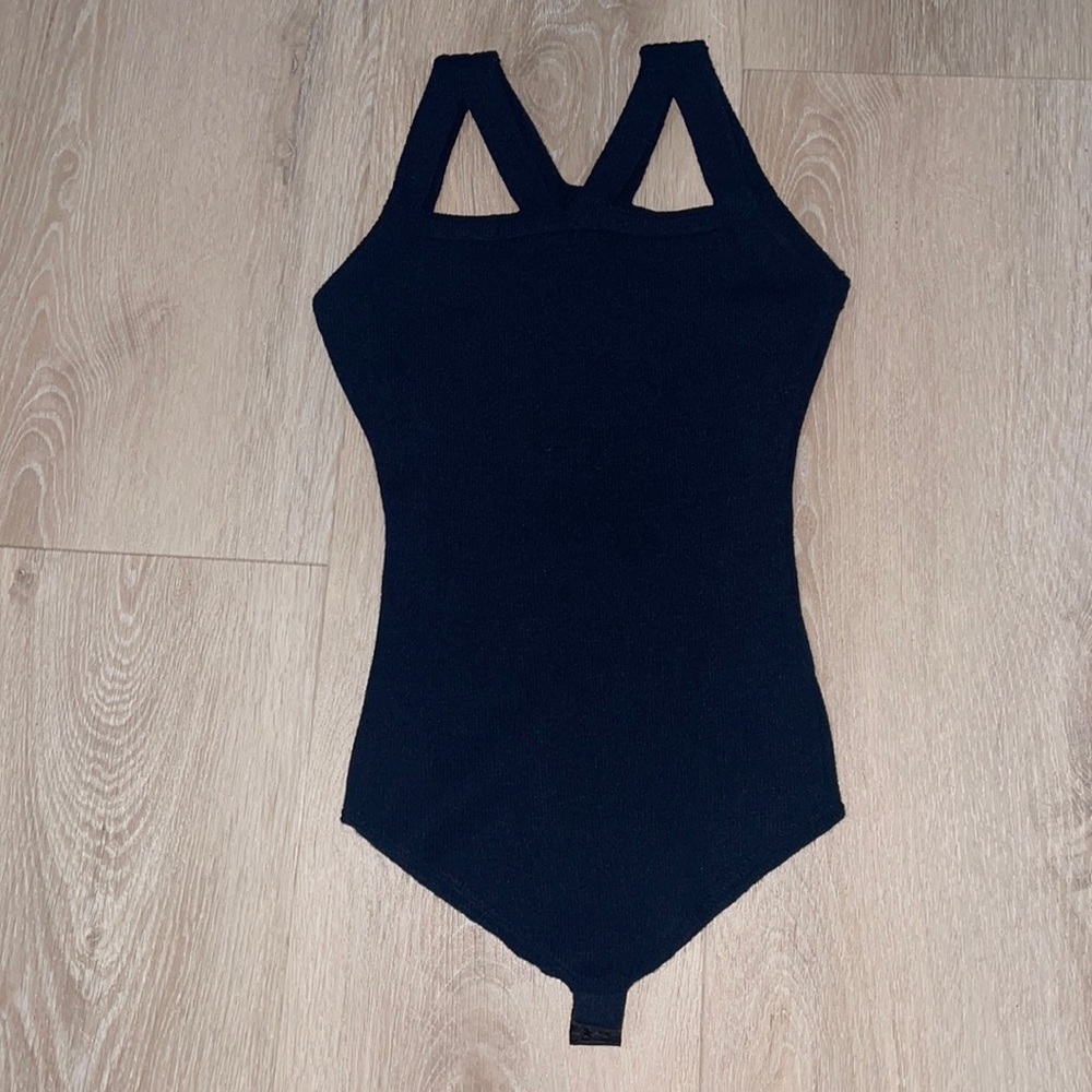 Women’s navy knit cut out bodysuit
